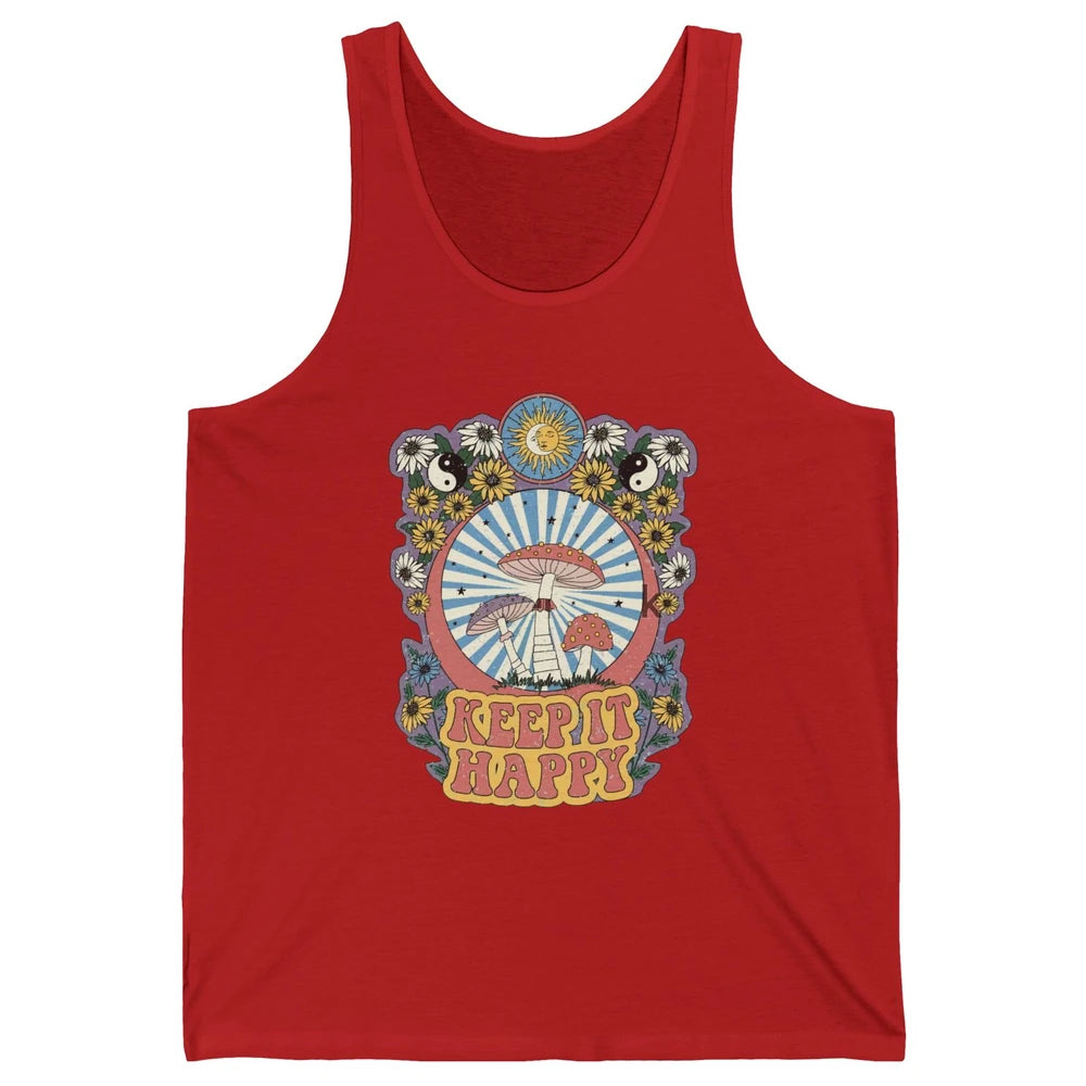 Retro Groovy Keep It Happy Mushroom Daisy Sun Positive Mind Unisex Jersey Tank