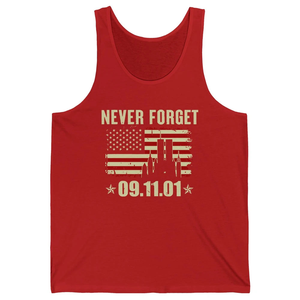 Retro Never Forget 911 American Flag Patriotic Memorial Gift Unisex Jersey Tank