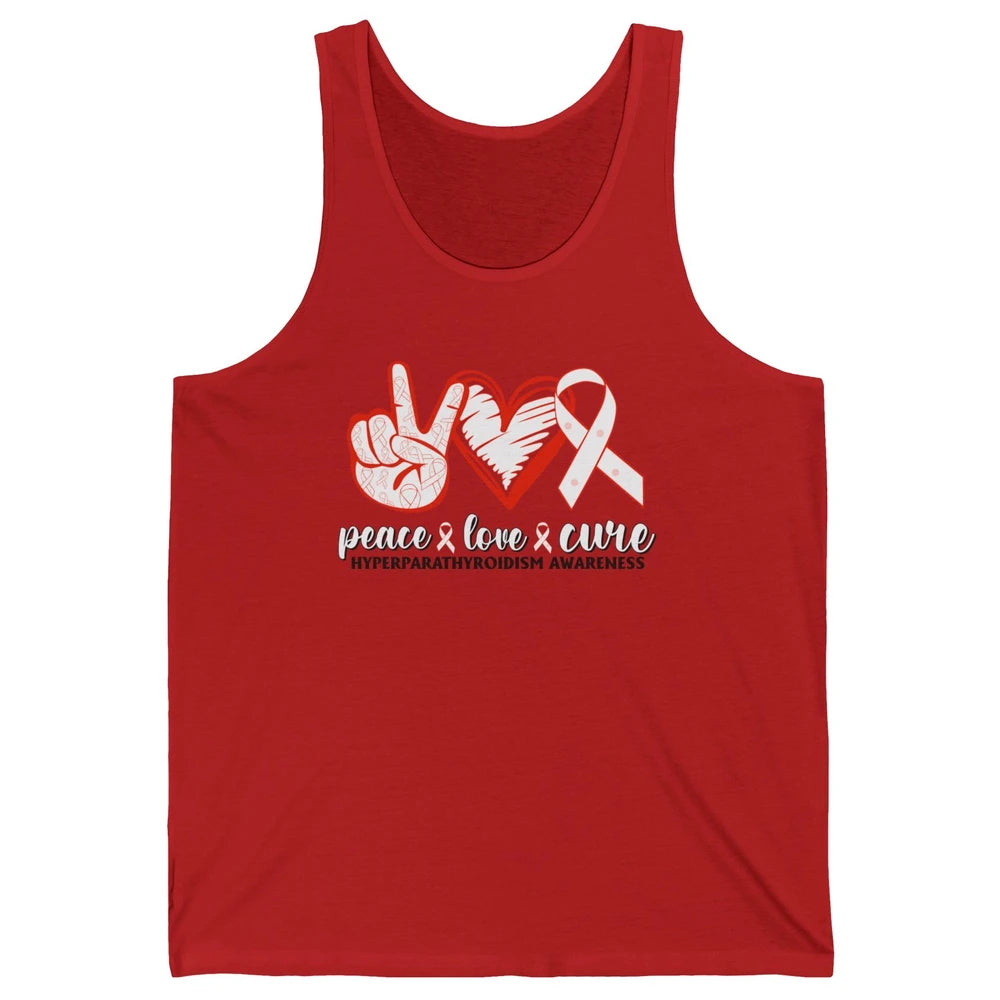 Hyperparathyroidism Awareness Red Ribbon Peace Love Cure Unisex Jersey Tank