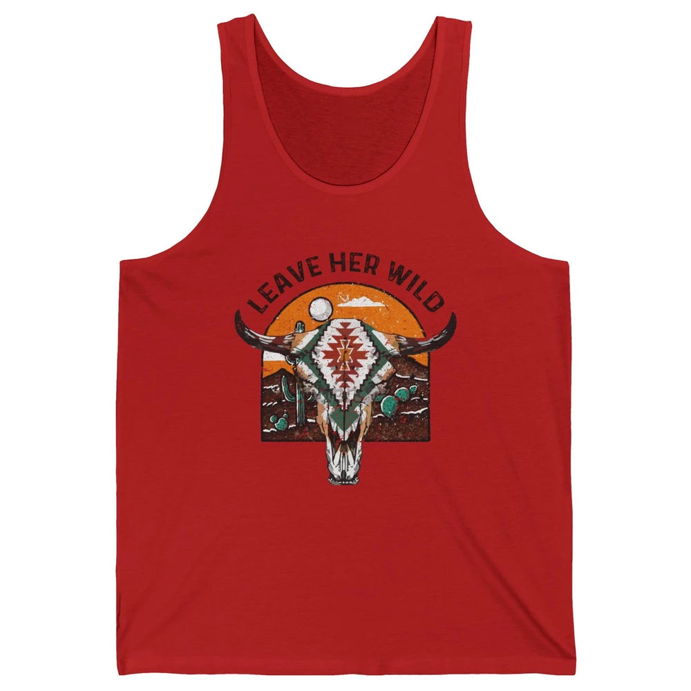 Retro Desert Boho Bull Skull Leave Her Wild Western Country Unisex Jersey Tank