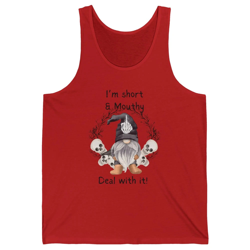Retro Black Gnome Halloween I'm Short And Mouthy Gnome Skull Unisex Jersey Tank