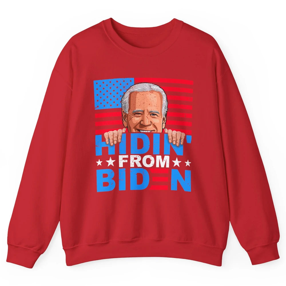 Retro Funny Joe Biden Hiding From Biden Anti Liberal US Flag Unisex Crewneck Sweatshirt