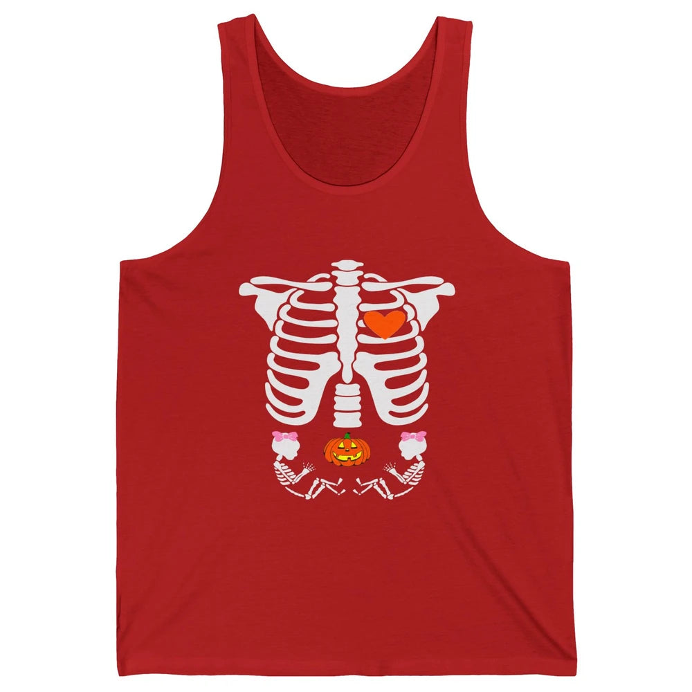 Pregnant Halloween Skeleton Baby Twins Witch Pumpkin Costume Unisex Jersey Tank
