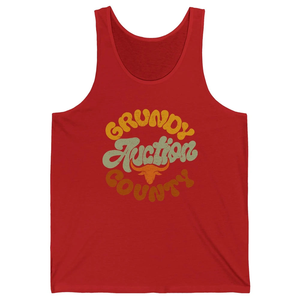 Retro Cow Cattle Grundy County Auction Western Country Farm Unisex Jersey Tank