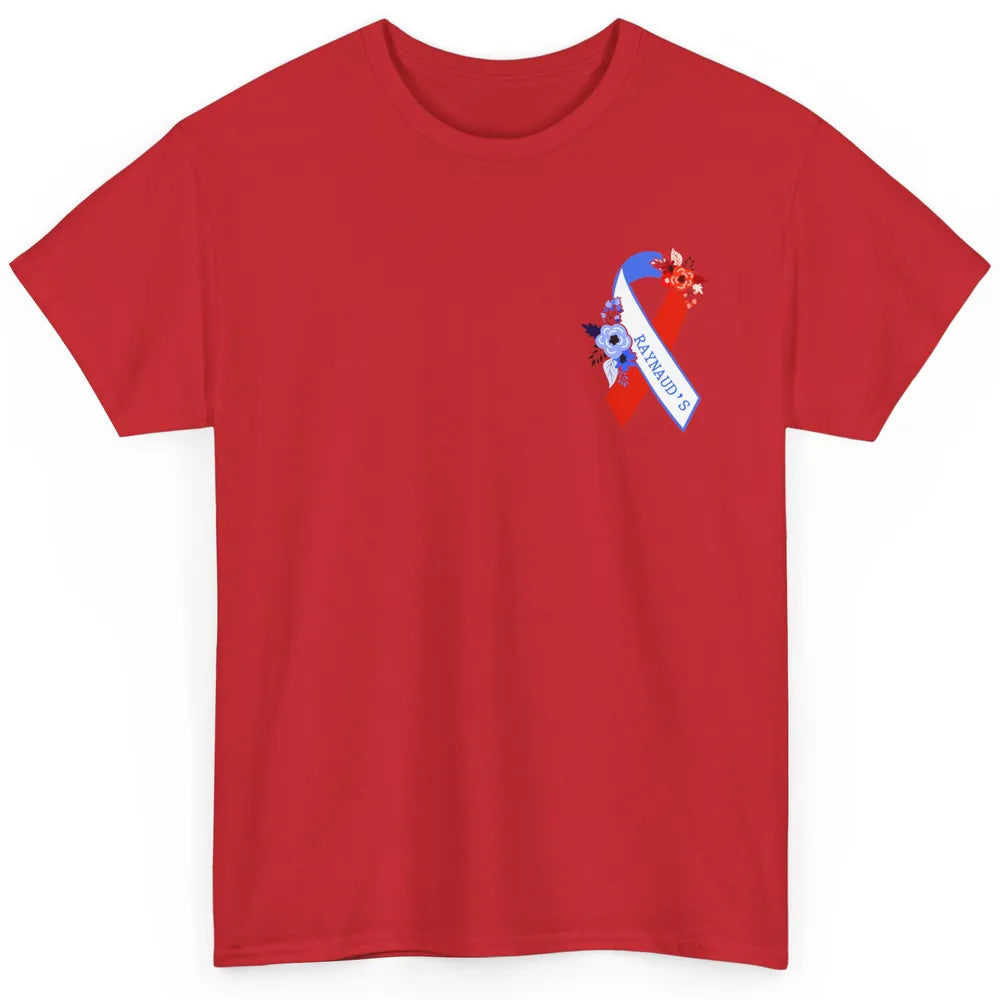 Raynaud's Syndrome Awareness Support Floral Red Blue Ribbon Classic Unisex T-Shirt