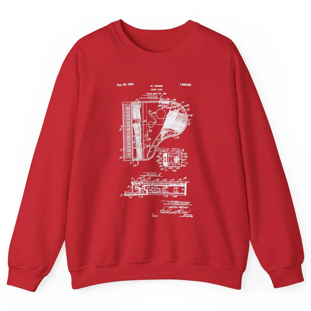 Piano Patent Style Vintage Grand Pianist Line Art Drawing Unisex Crewneck Sweatshirt