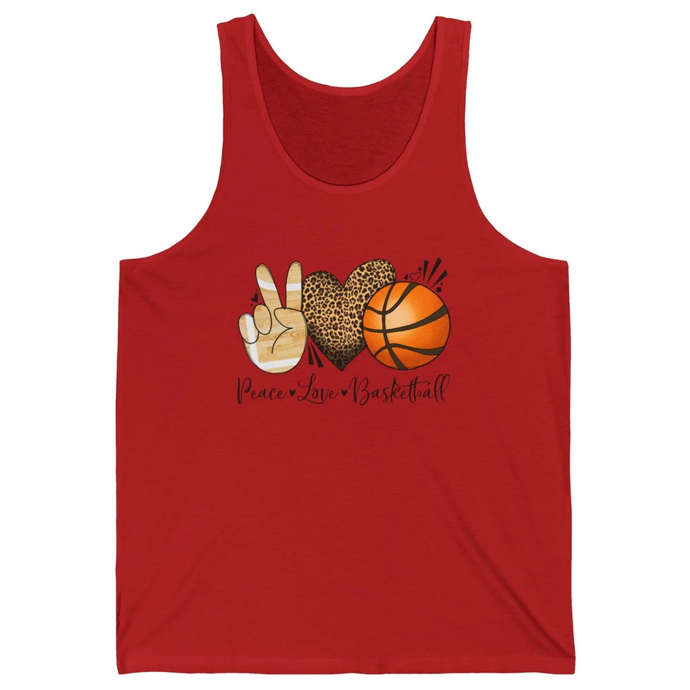 Peace Love Basketball Leopard Heart Basketball Lovers Gift Unisex Jersey Tank