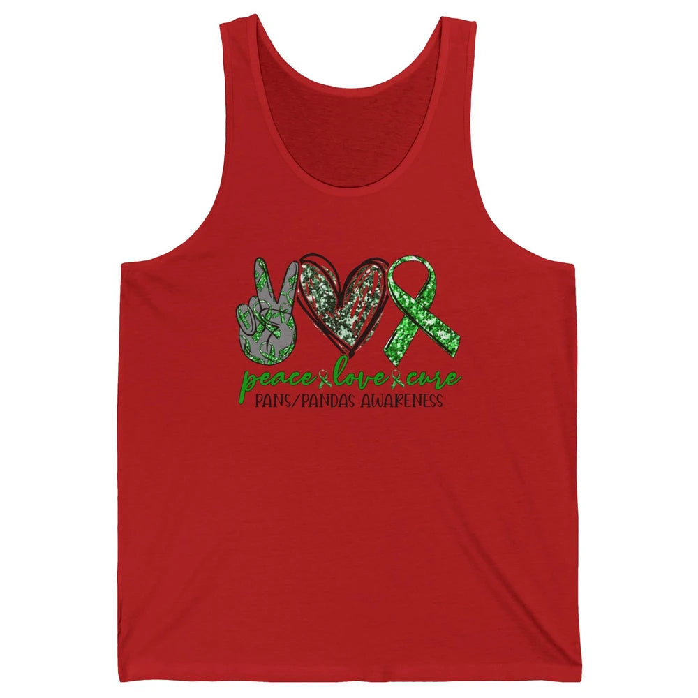 PANS/PANDAS Awareness Green Ribbon Peace Love Cure Unisex Jersey Tank