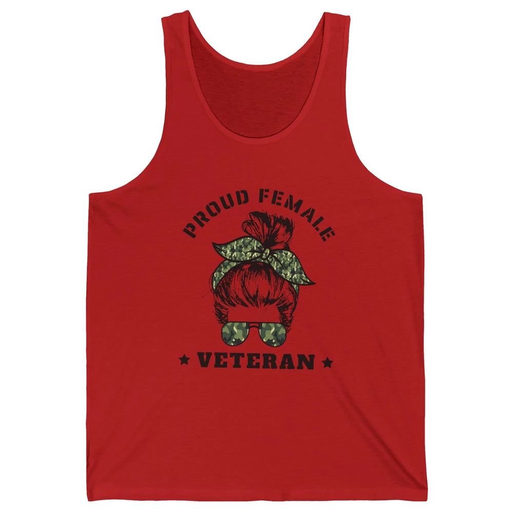 Proud Female Messy Camo Bun Army Mom Military Veterans Day Unisex Jersey Tank