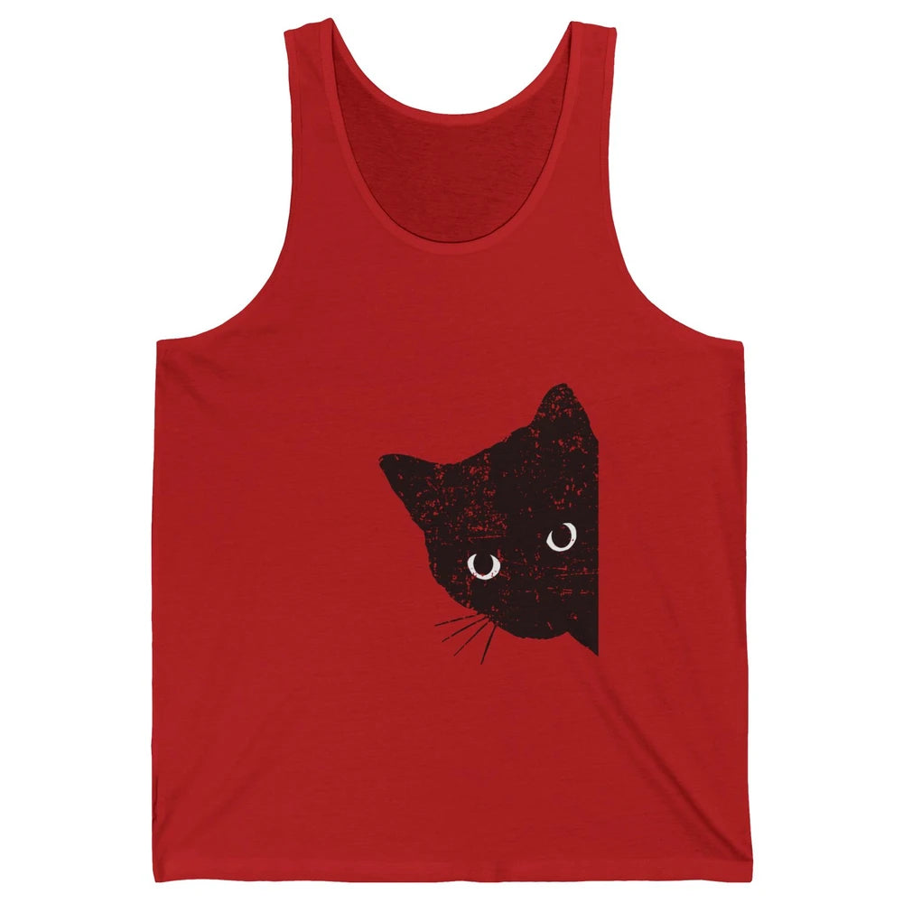 Funny Retro Black Cat Peeking Ew People Anti Social Cat Unisex Jersey Tank