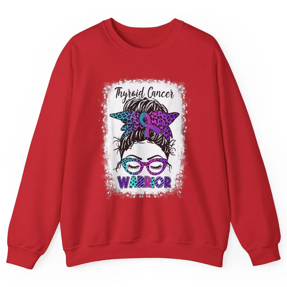Messy Hair Woman Leopard Warrior Thyroid Cancer Awareness Unisex Crewneck Sweatshirt