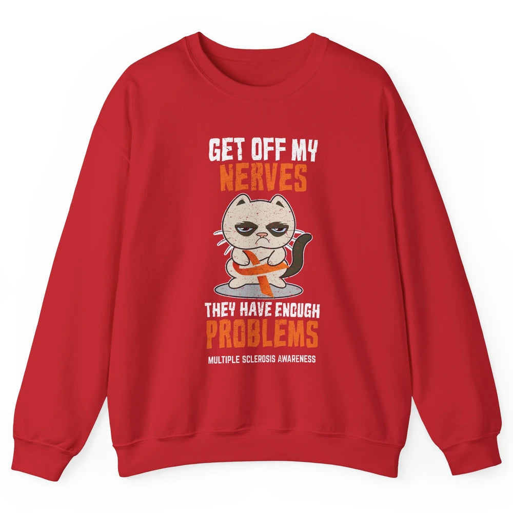 Multiple Sclerosis Awareness Ms Cancer Cat Orange Ribbon Unisex Crewneck Sweatshirt