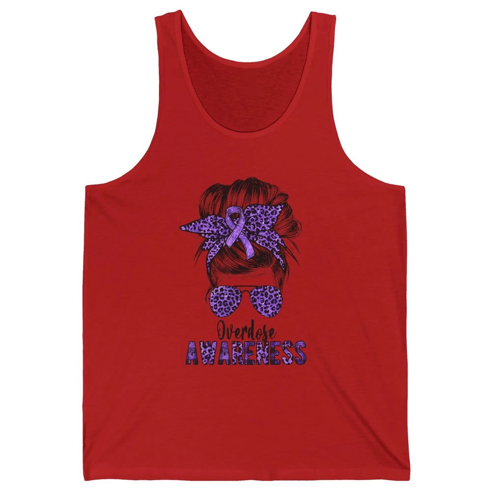 Overdose Awareness Messy Hair Bun Purple Leopard Warrior Unisex Jersey Tank