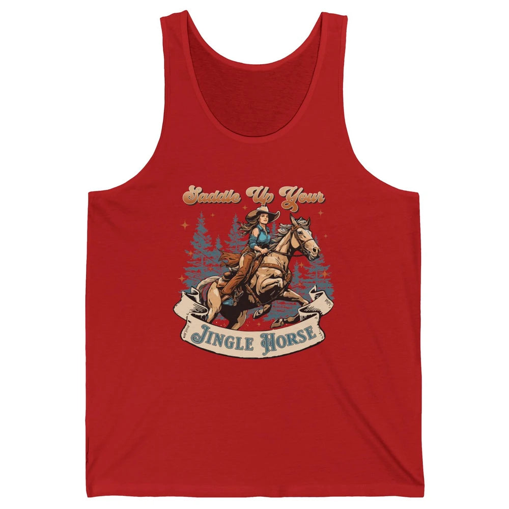 Retro Christmas Saddle Up Your Jingle Horse Bronco Cowgirl Unisex Jersey Tank
