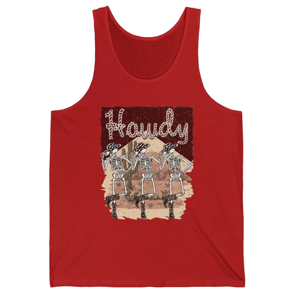 Retro Desert Cowboy Skeleton Dancing Howdy Western Halloween Unisex Jersey Tank
