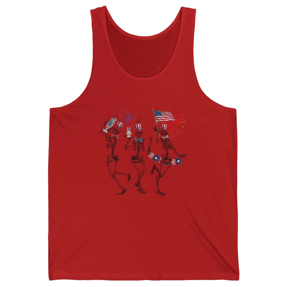 4th July Independence Day Dancing Skeletons America Flag Unisex Jersey Tank