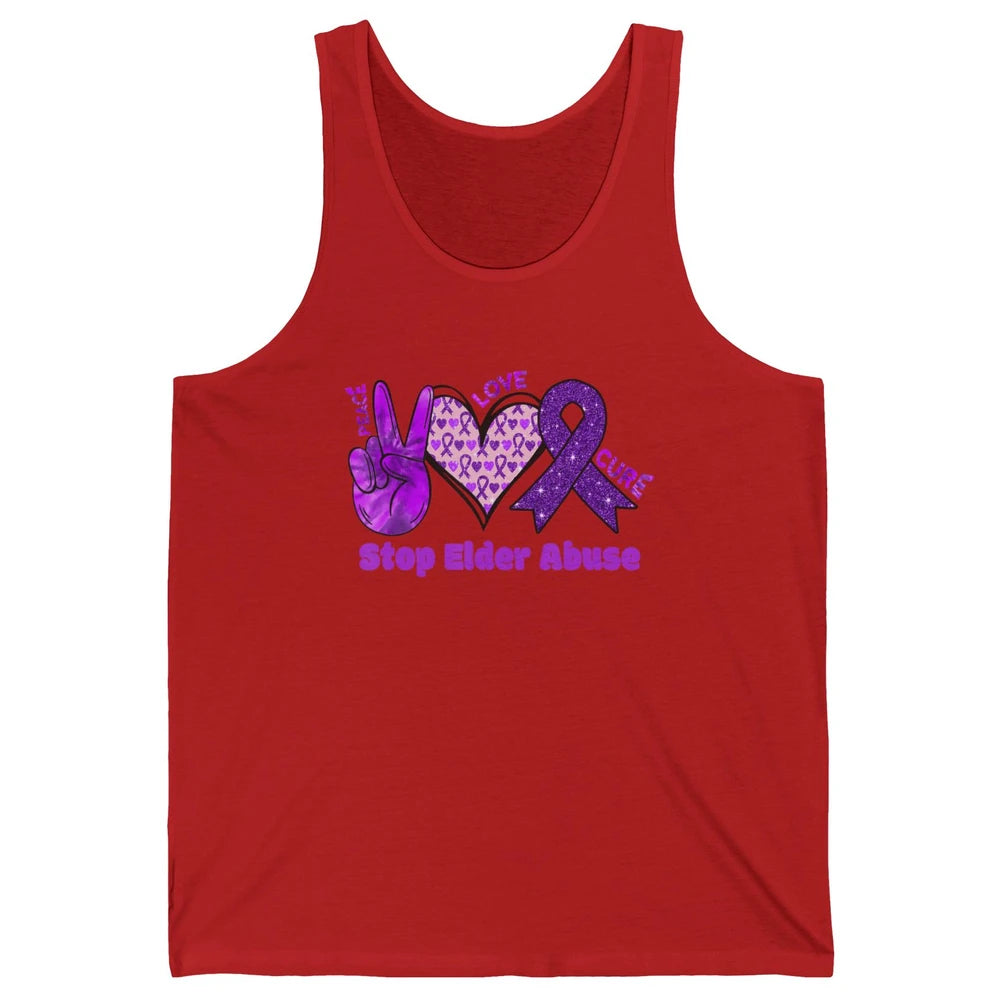 Peace Love Hope Heart Purple Ribbon Elder Abuse Awareness Unisex Jersey Tank