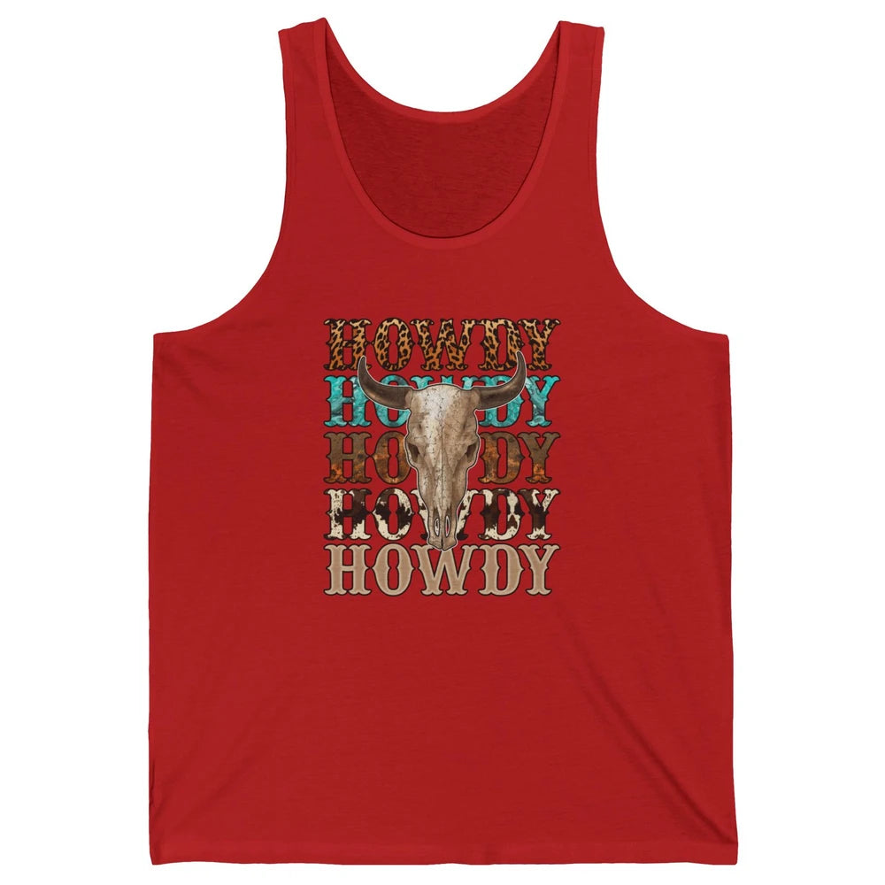 Retro Howdy Bull Skull Rodeo Vintage Western Country Leopard Unisex Jersey Tank