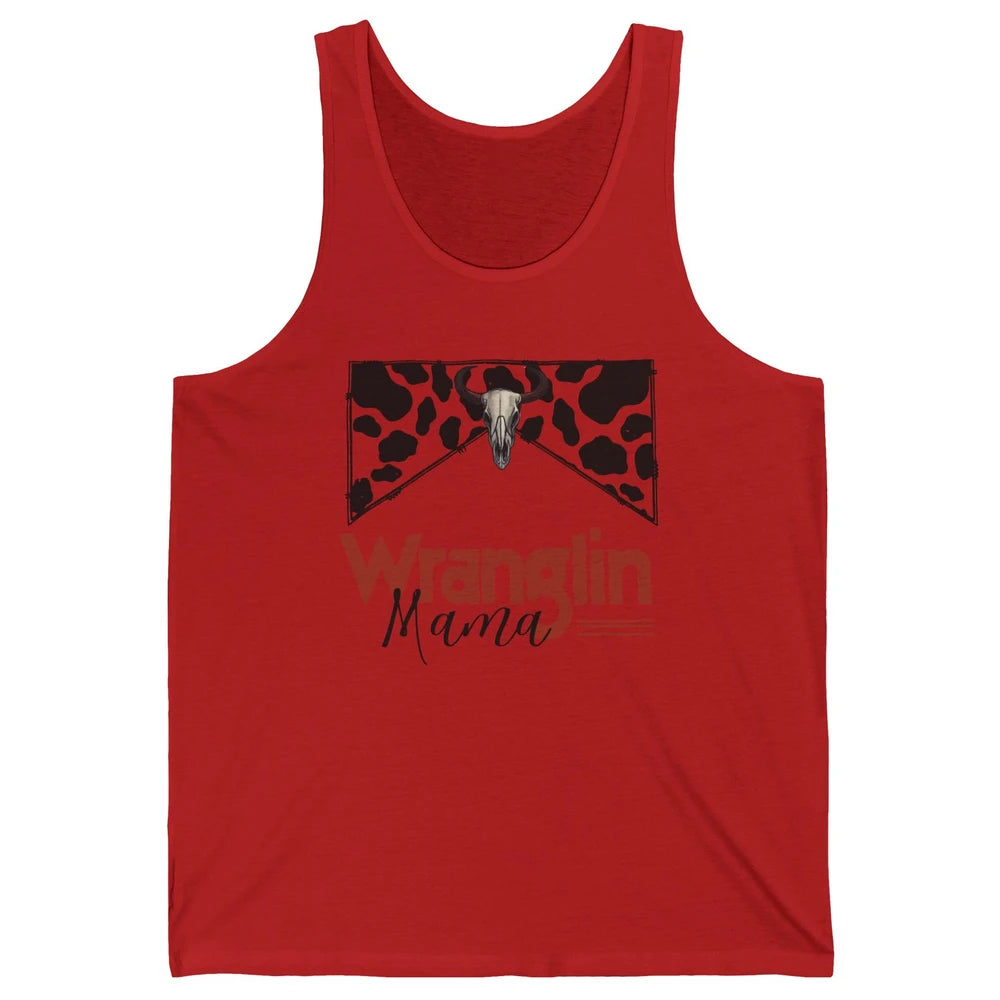 Retro Cowhide Bull Skull Wrangling Mama Western Country Girl Unisex Jersey Tank