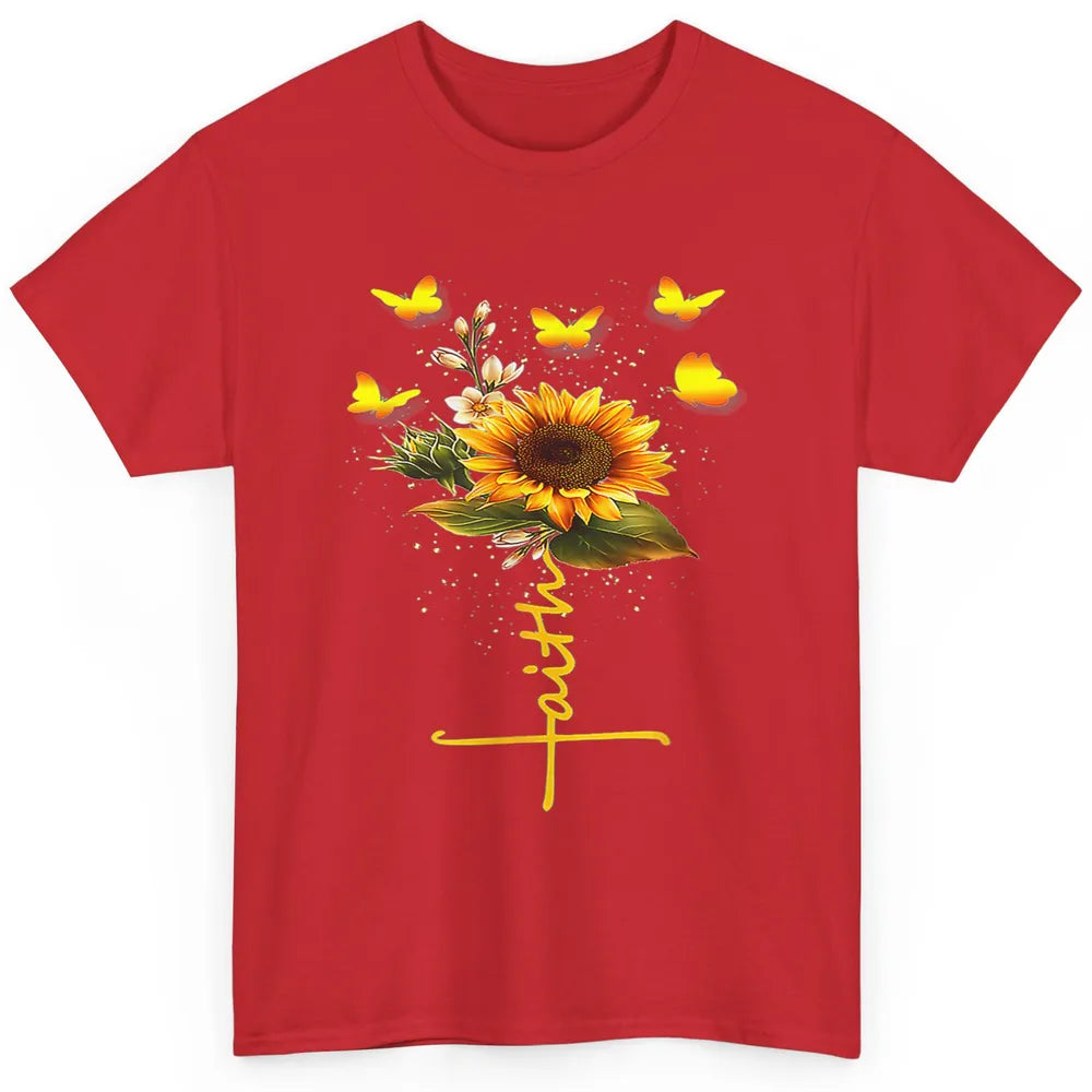Vintage Faith Cross Sunflower Butterfly Christian Jesus God Classic Unisex T-Shirt