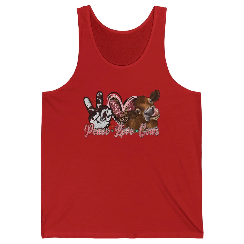 Peace Love Cows Farm Animals Western Cowhide Cow Lovers Gift Unisex Jersey Tank