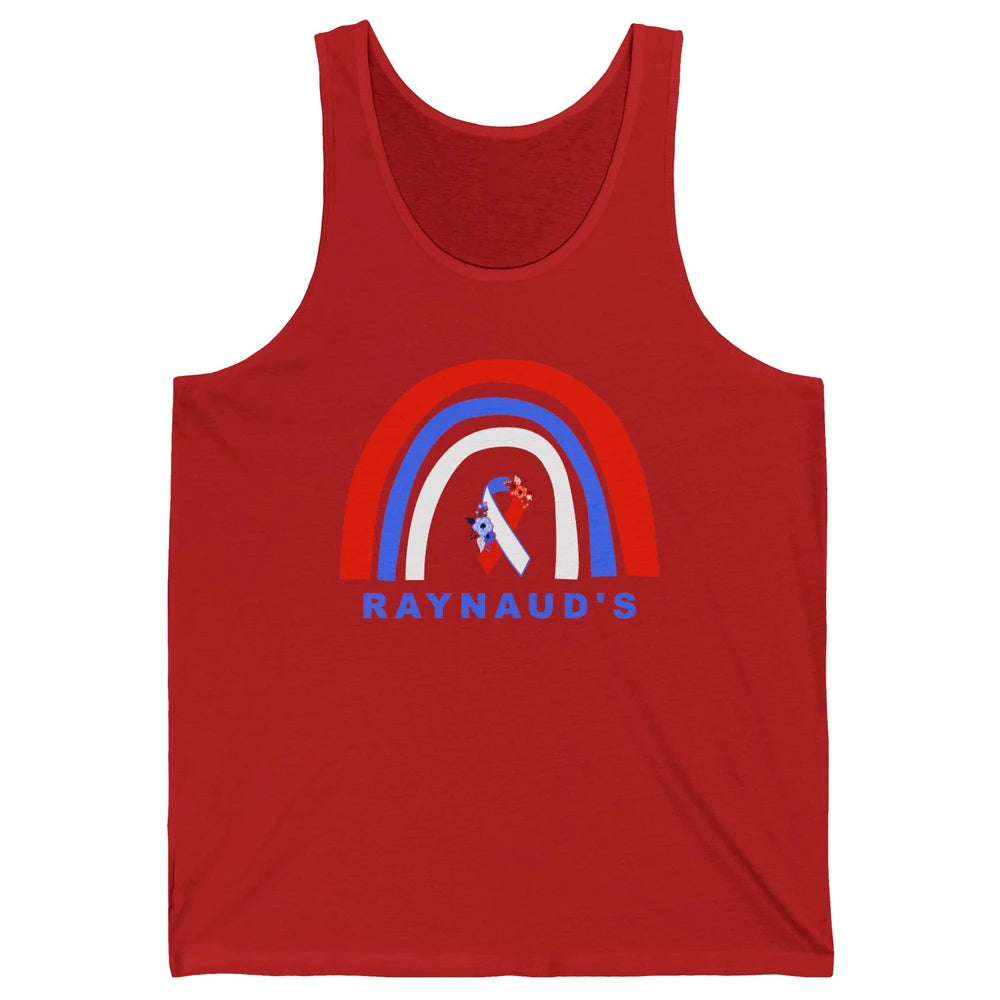 Raynaud's Syndrome Awareness Floral Red Blue Ribbon Rainbow Unisex Jersey Tank