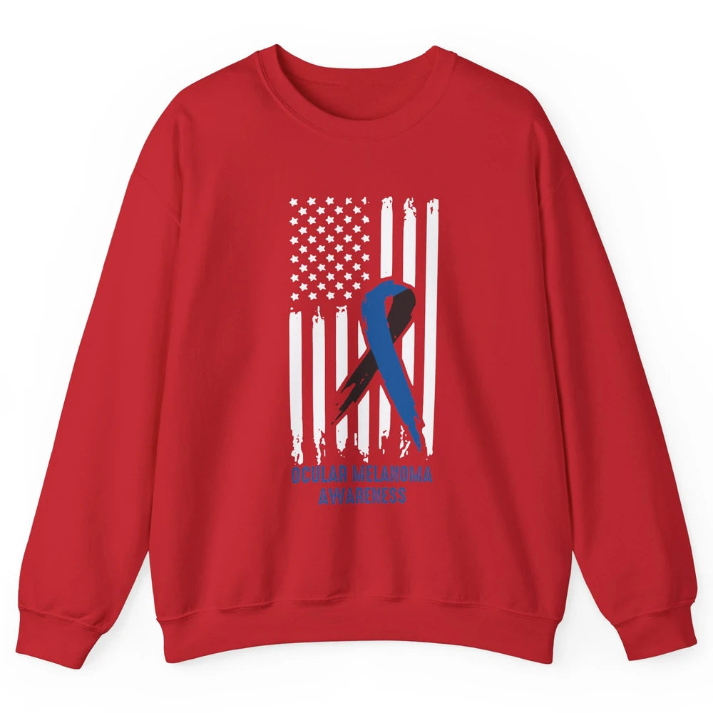 Ocular Melanoma Awareness Ribbon No One Fight Alone US Flag Unisex Crewneck Sweatshirt