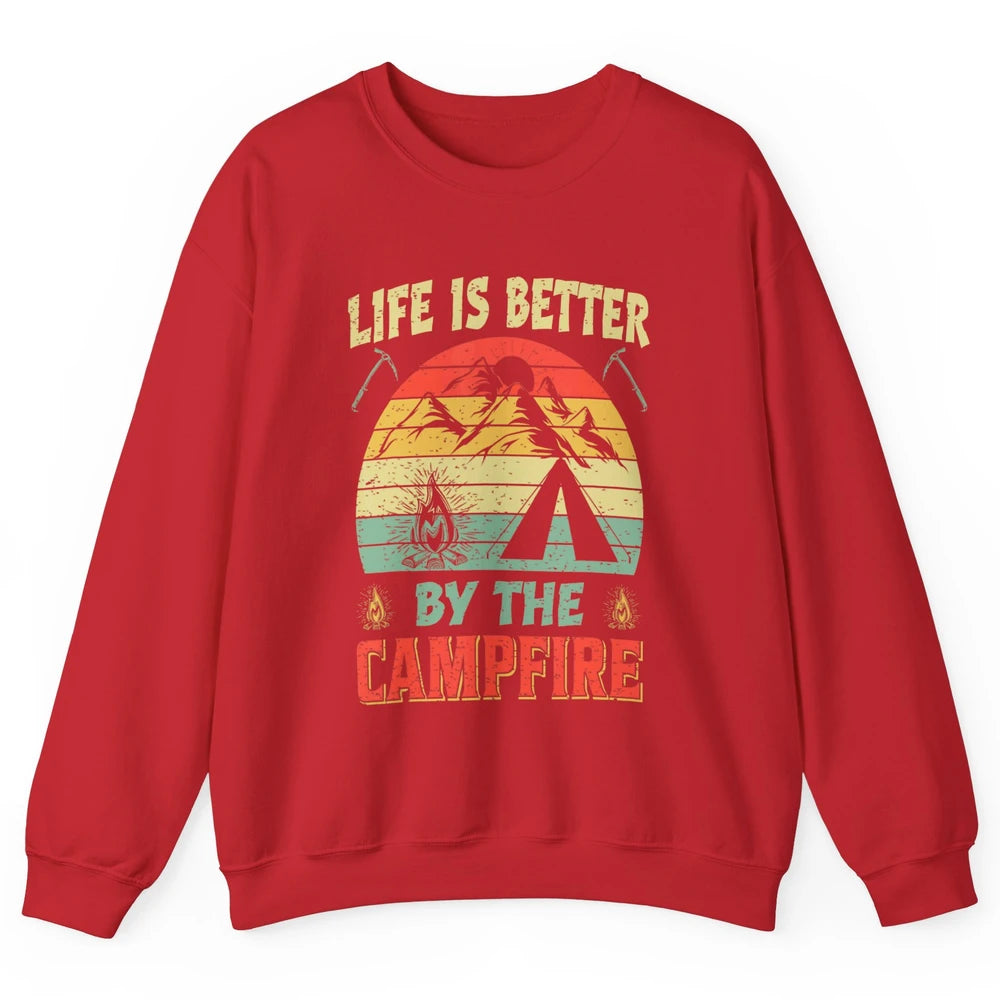 Retro Life Better By Campfire Happy Camp Nature Outdoor Camp Unisex Crewneck Sweatshirt