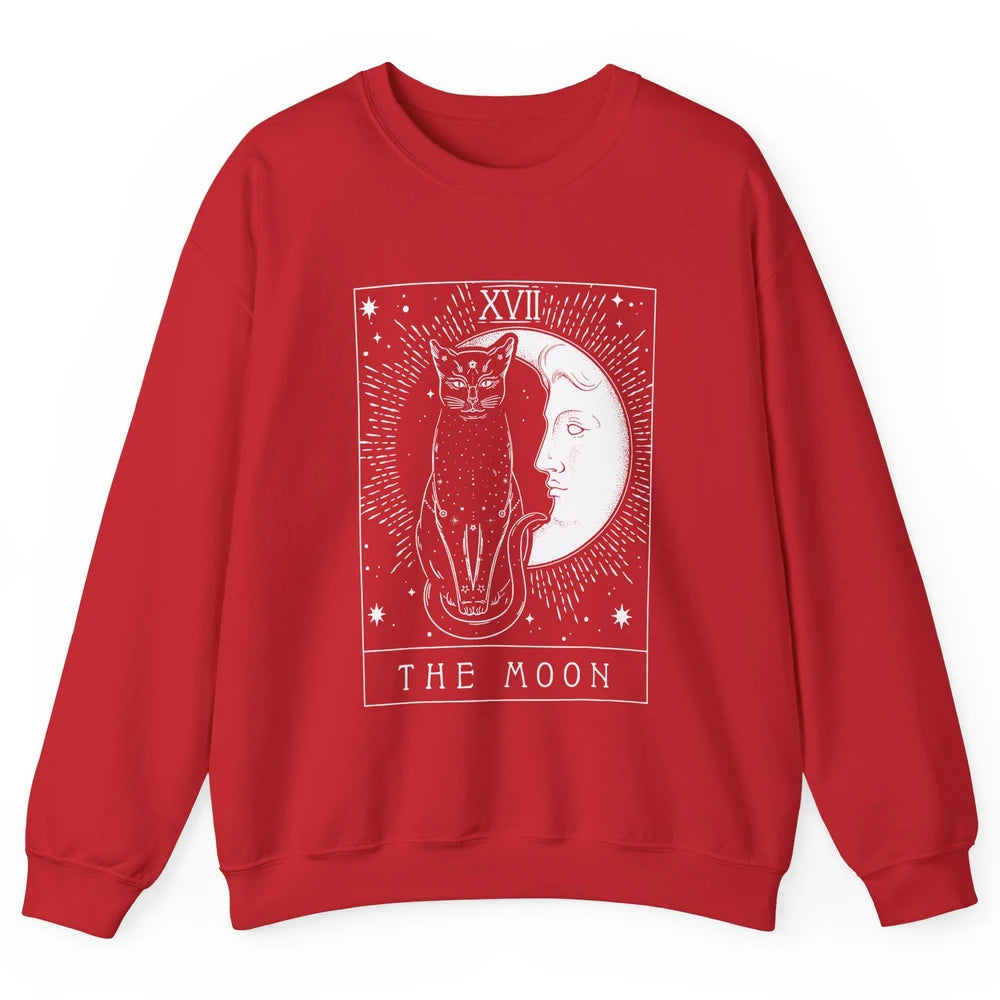 Retro Halloween Gothic Cat The Moon Tarot Card Witchcraft Unisex Crewneck Sweatshirt