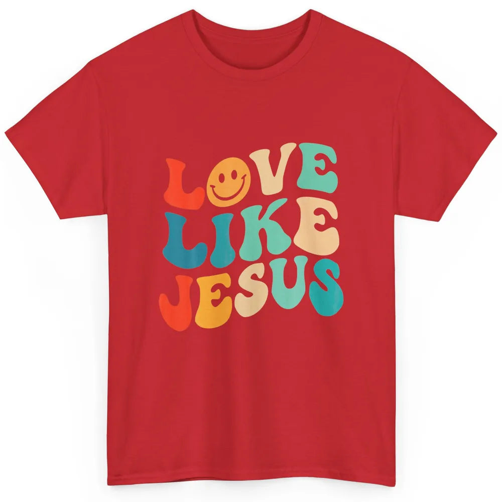 Retro Groovy Love Like Jesus Smiling Face Christ Faith God Classic Unisex T-Shirt