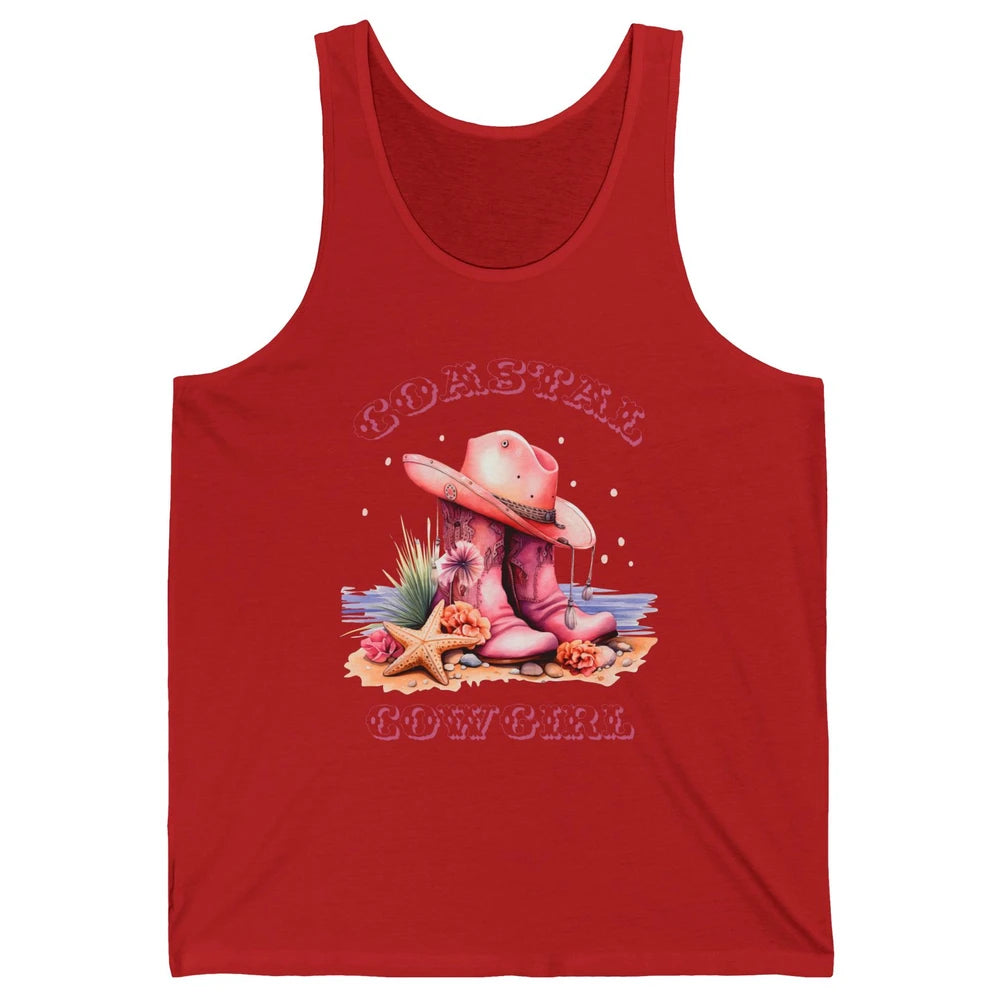 Retro Cowgirl Boots Coastal Cowgirl Western Country Beach Unisex Jersey Tank