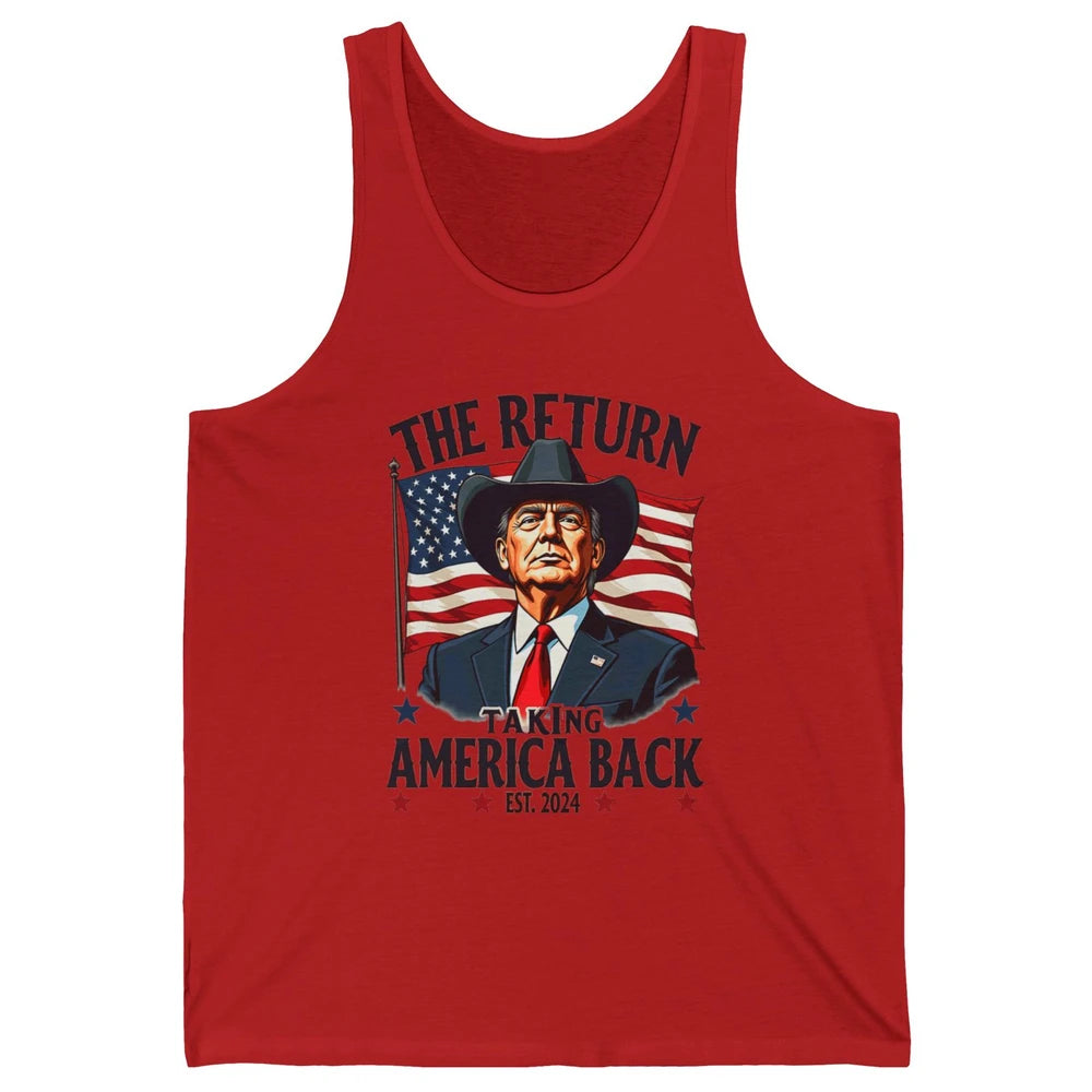 Patriotic President Donald Trump Cowboy Taking America Back Republican Political Rodeo USA Unisex Jersey Tank