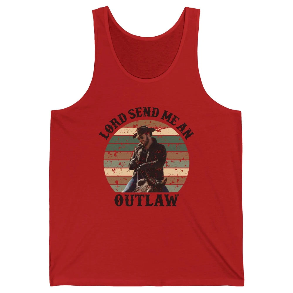 Retro Cowboy Horsing Lord Send Me An Outlaw Western Country Unisex Jersey Tank