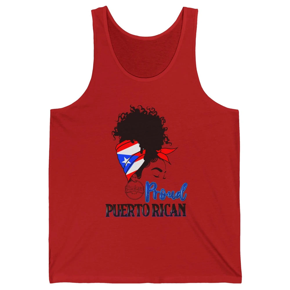 Proud Puerto Rican Afro Messy Bun Women Puerto Rico Flag Unisex Jersey Tank