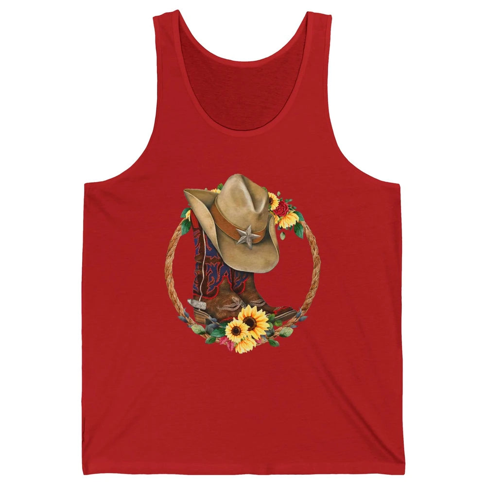 Retro Cowboy Boots Sunflower Let's Go Girls Western Cowgirls Unisex Jersey Tank