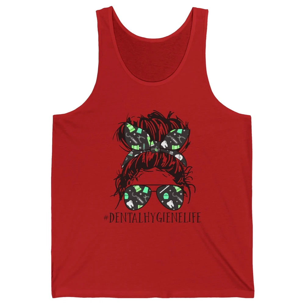 Retro Dentist Dental Hygiene Life Messy Bun Hair Sunglasses Unisex Jersey Tank