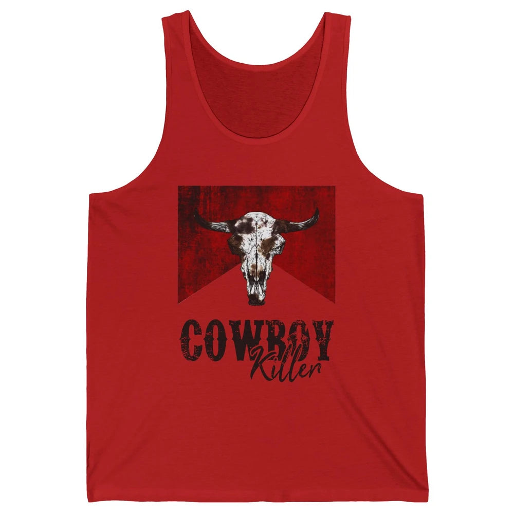Retro Cow Skull Cowboy Killer Western Country Cowgirl Gift Unisex Jersey Tank