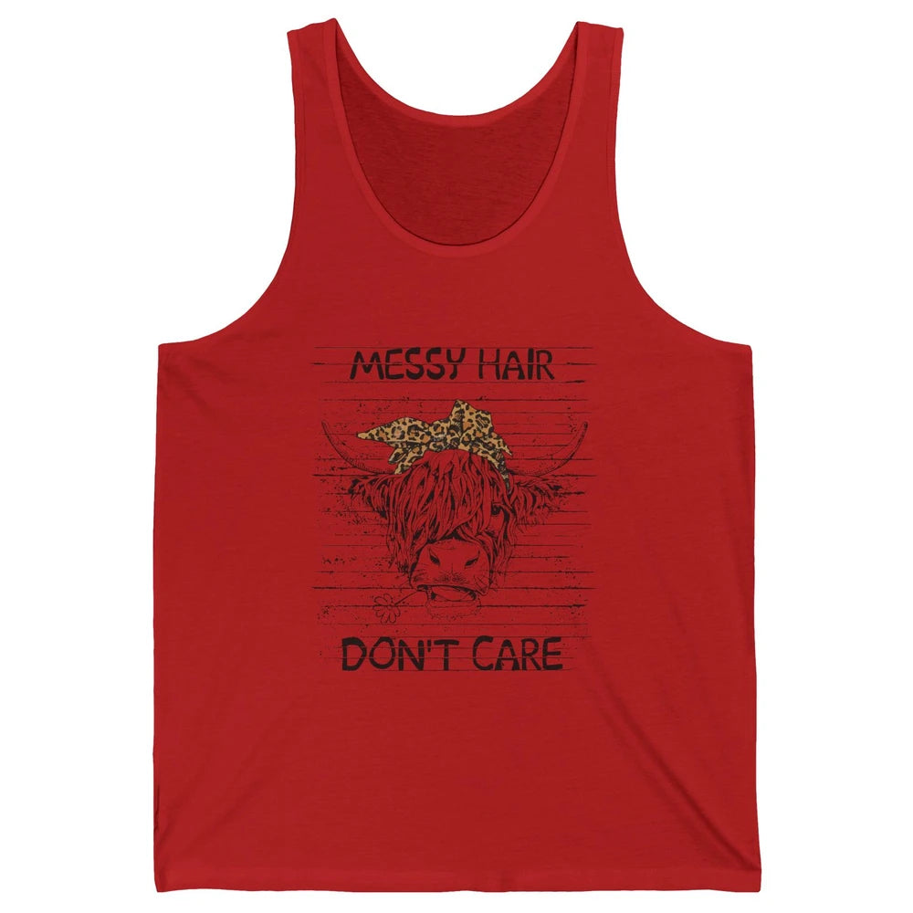 Highland Cow Leopard Bandana Messy Hair Don't Care Western Unisex Jersey Tank