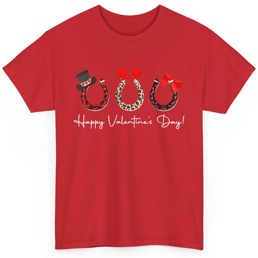 Leopard Red Plaid Heart Love Horseshoes Horse Lover Happy Valentine's Day Classic Unisex T-Shirt