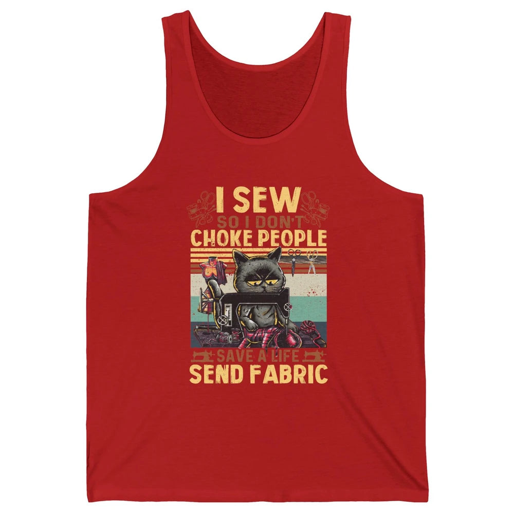 Retro Black Cat I Sew So I Dont Choke People Sewing Quilting Unisex Jersey Tank