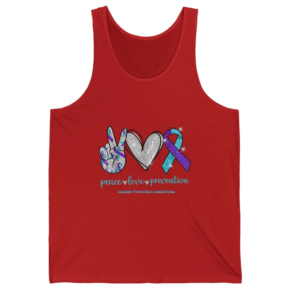 Peace Love Teal Purple Ribbon Suicide Prevention Awareness Unisex Jersey Tank