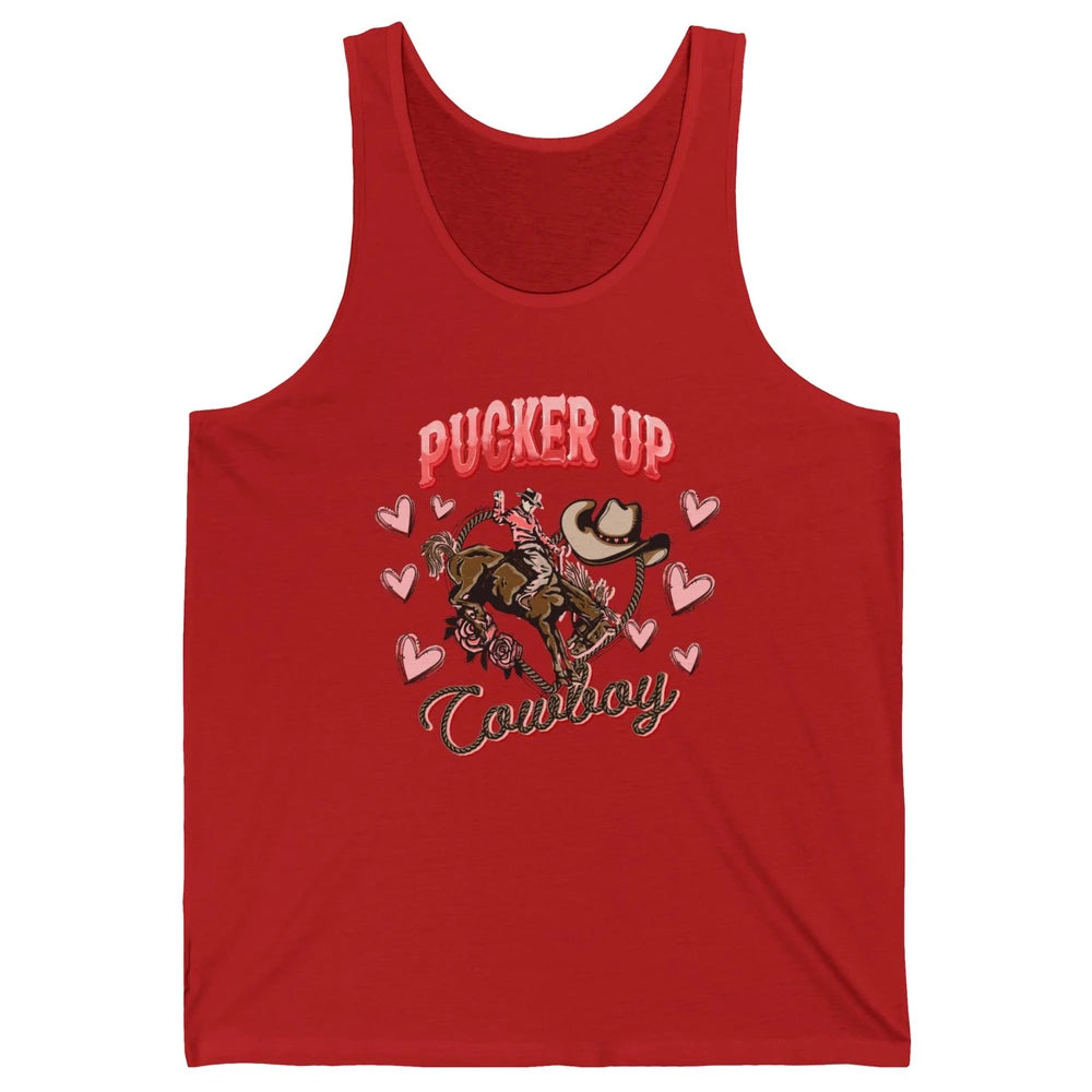 Retro Cowboy Horsing Pucker Up Cowboy Western Valentines Day Unisex Jersey Tank