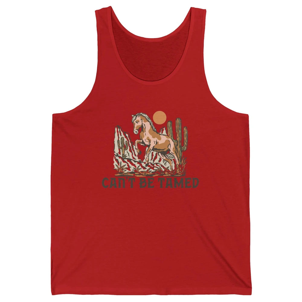 Retro Horse Desert Cactus Sunset Can't Be Tamed Western Unisex Jersey Tank