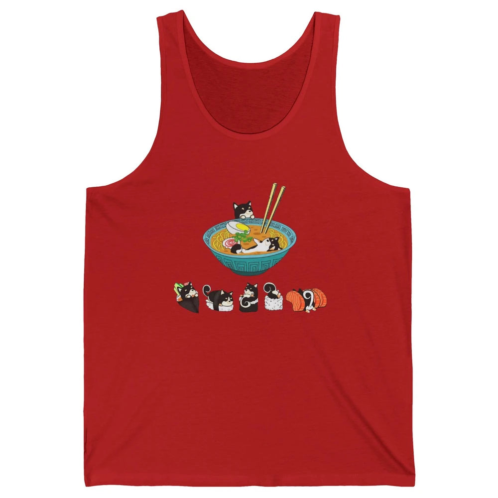 Funny Black Shiba Inu Sushi Ramen Bowl Japanese Kawaii Dog Unisex Jersey Tank