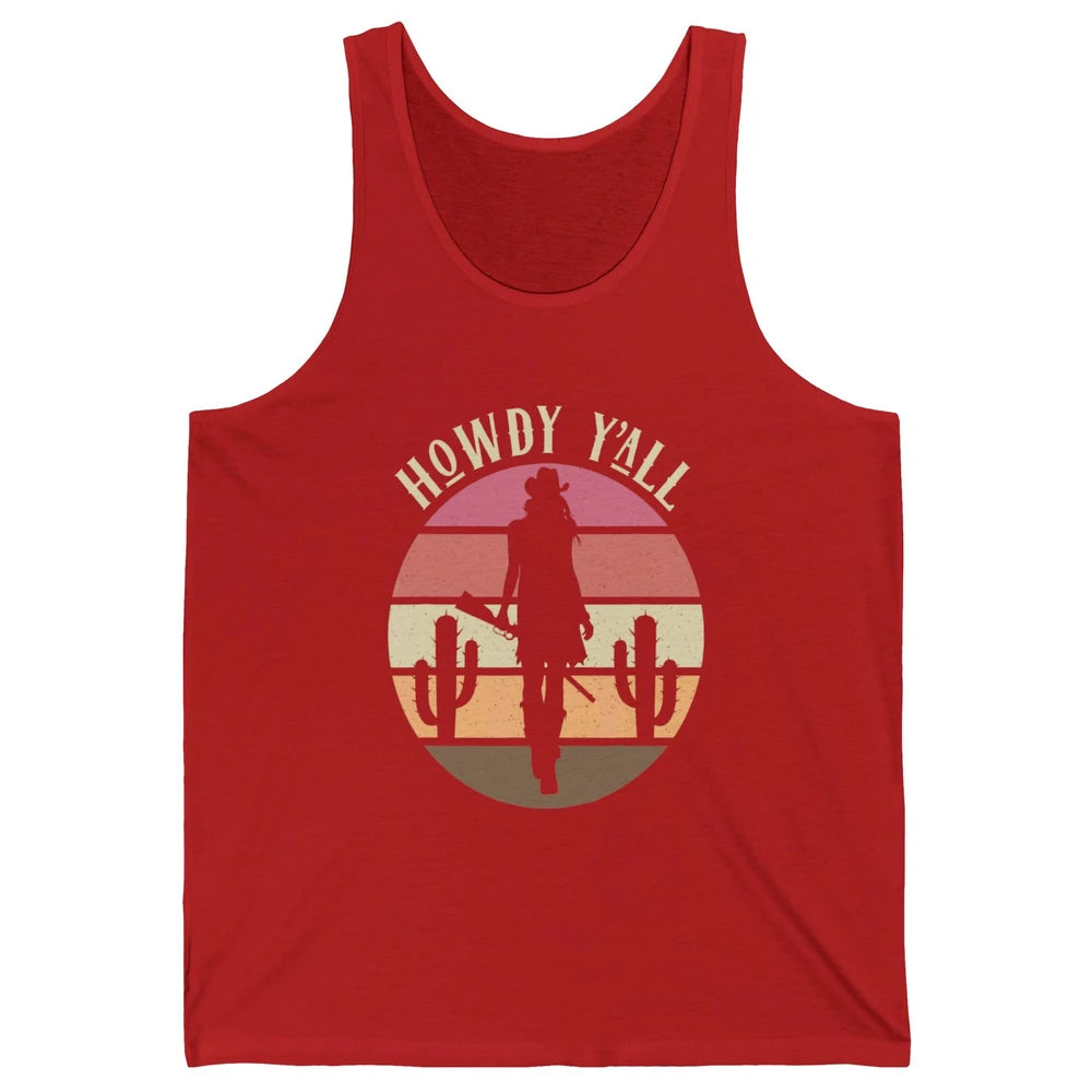 Retro Cowgirl Howdy Y'all Cactus Rodeo Cowboy Western Texas Unisex Jersey Tank