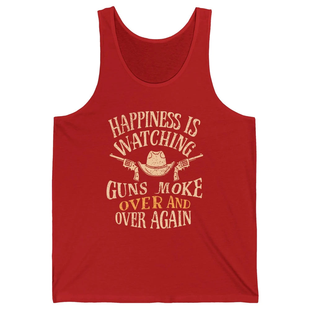 Happiness Is Watching Gunsmoke Over Retro Cowboy Hat Rodeo Howdy Western Country Unisex Jersey Tank