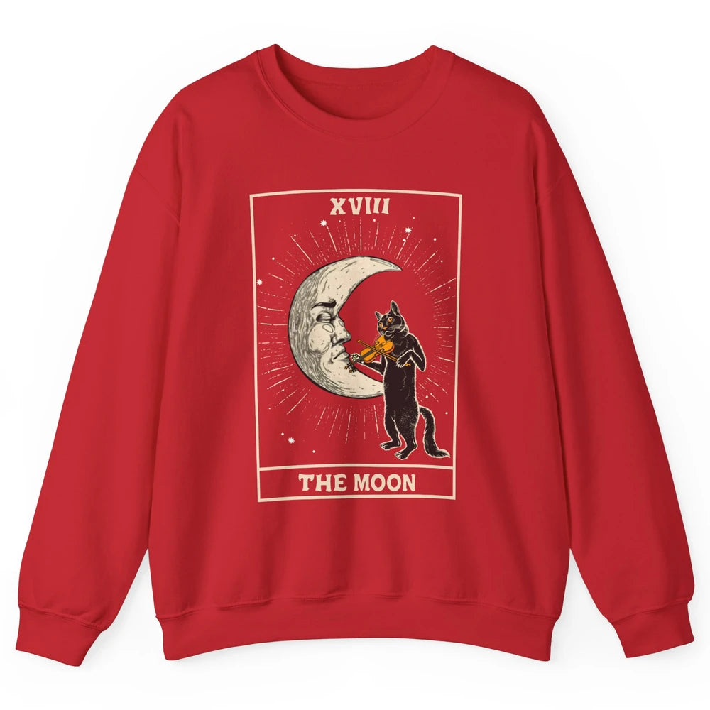 Retro Halloween Cat Guitarist The Moon Tarot Card Witchcraft Unisex Crewneck Sweatshirt