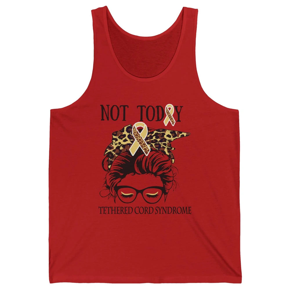 Not Today Tethered Cord Syndrome Ribbon Leopard Messy Bun Unisex Jersey Tank