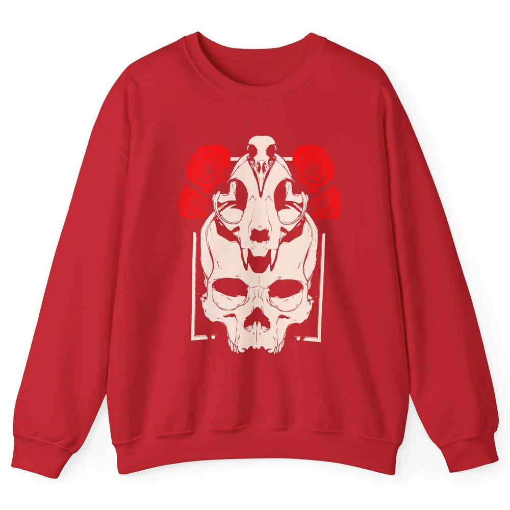 Mystical Skulls Gothic Witch Floral Grunge Magic Occult Edgy Unisex Crewneck Sweatshirt
