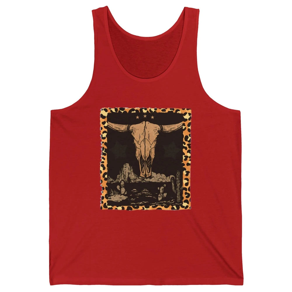 Retro Desert Cactus Cow Horn Skull Western Country Cowboy Unisex Jersey Tank